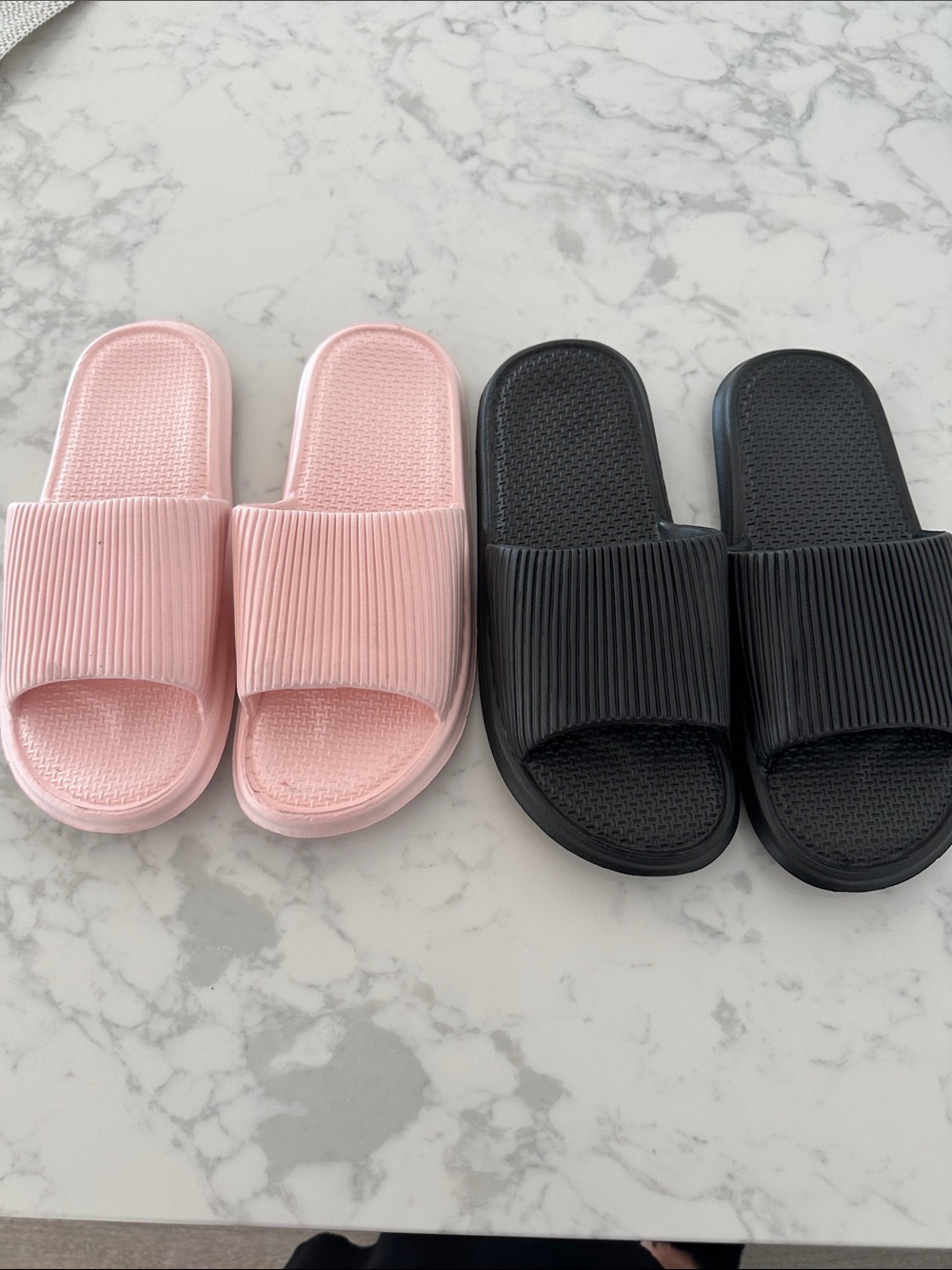 Women's Pink Ribbed Slide Sandals - Comfortable Slip-On